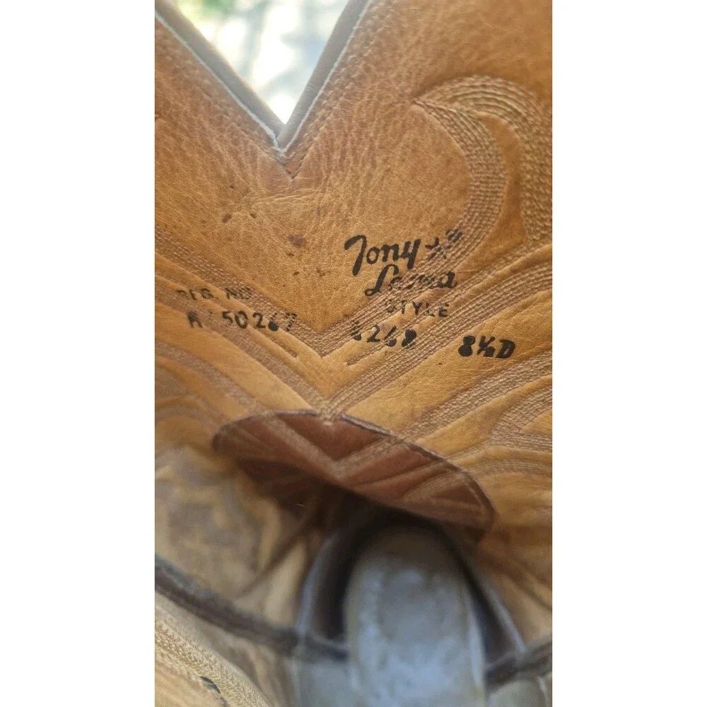 Vintage Tony Lama 8268 Men’s 13 Eel Skin Cowboy Boots Size 8.5D Black Label USA
